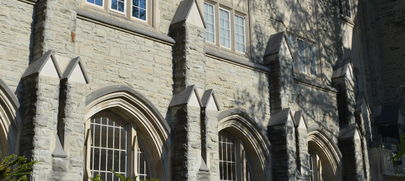 Exterior photo Talbot College window arches at Western University