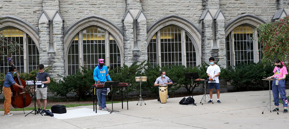Musicians performing outside