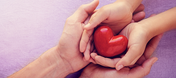 Two hands holding a plastic heart.