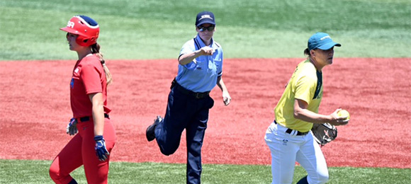 Frances Billingsley making an out call during a game.