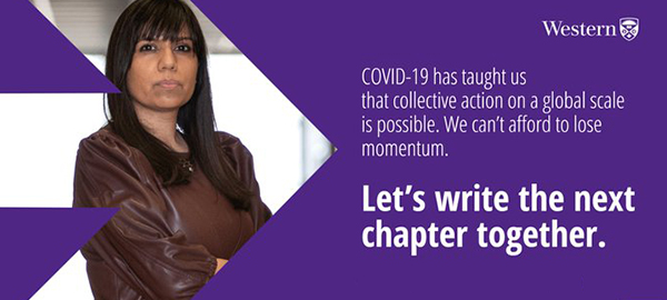 Prachi Srivastava. Descriptive text: COVID-19 has taught us that collective action on a global scale is possible. We can't afford to lose momentum. Let's write the next chapter together.