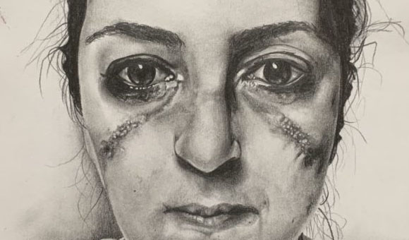 Art of nurse's face after her work shift