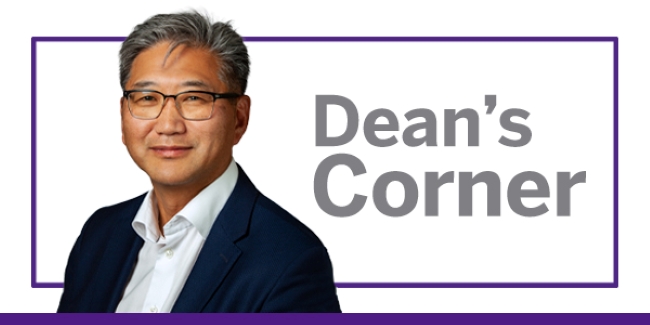 Dean John Yoo Headshot with text "Dean's Corner"