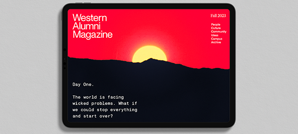The Western Alumni Magazine website on a tablet